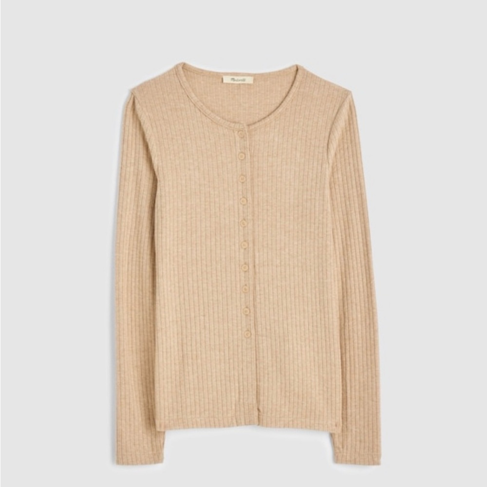 Madewell Textural Cutaway Crewneck Cardigan in Classic Camel - Picture 2 of 3